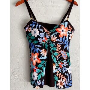 Swim 24th & Ocean Swimsuit Tankini Top L Multicolor Floral Tropical Size Large